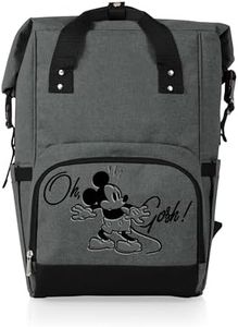 PICNIC TIME - Disney Mickey Mouse OTG Roll-Top Cooler Backpack, Hiking Backpack Cooler, Soft Cooler Bag, (Heathered Gray)