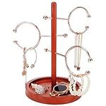 Belle Vous Wooden 4-Tier Jewellery Organiser Stand - 26.5cm / 10.43 Inches Tall - Bracelet, Necklace, Rings, Watches & Earring Jewellery Holder Tree with Wood Storage Base & Metal Hanging Racks