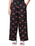 Bewakoof Women's All Over Printed Regular Fit Cotton Wide Leg Pyjamas_624614_Black_S