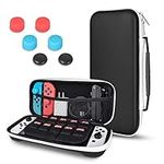 DLseego Carrying Case Compatible with Switch/Switch OLED Model, Shockproof Hard Shell Protective Travel Bag 10 Game Card Slots for Switch Console Joy-Con & Accessories with 6 Thumb Grip Caps – Black