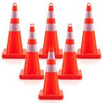 Goplus 12 Pack 28” Traffic Safety Cones, Unbreakable Orange Construction Cones w/Reflective Collars, Hand-Held Ring, Weighted Base, Plastic Parking Cones Road Cones for Parking, Traffic Control