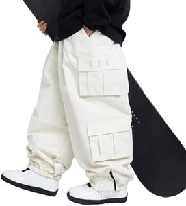 SNOWVERB Womens Mens Baggy Waterproof Snowboarding Pants Unisex Snow Cargo Warm Insulation Ski Pants (X-Small, White)