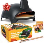 BIZZO BIZZO - Cast Iron Wood Fire Pizza Oven Outdoor - Easily Fits 12 Inch Pizza. Wood Burning Pizza Oven with Pizza Stone, Recipe Book and Cleaning Brush.