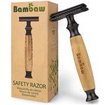 Bambaw Classic Dark Double Edge Safety Razor | Natural Long Bamboo Handle Razor | Reusable Safety Razor For Women & Men | Eco Friendly Safty Razor | Sustainable Eco Razors | Fits All De Razor Blades