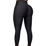 FITTOO Women Sexy High Waist Butt Scrunch Push Up Leggings Stretch Gym Workout Yoga Pants S Black