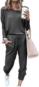 PRETTYGARDEN Women's Fall 2 Piece Lounge Outfit Long Sleeve Crewneck Pullover Tops High Waisted Pants Set Tracksuit (Dark Grey,Large)