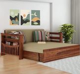 Nikunj Wooden Art Sheesham Wood 3 Seater Sofa Cum Bed with Storage Side Pocket Wooden Sofa Bed for Living Room Bedroom Home(Teak Brown Finish)