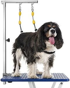 Petbobi Foldable Dog Grooming Arm with Clamp and Dual No Sit Haunch Holder, Height Adjustable 20 to 36 inches, Strong Stainless Steel Pet Grooming Table Arm Overhead for Small Pets