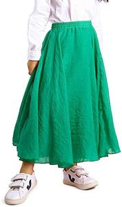 OCHENTA Big Girls Cotton Long Maxi Skirts Casual Renaissance Fairy Boho Victorian Gothic Skirts Grass Green Tag 140-8-9Y
