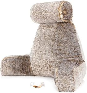 Husband Pillow XXL Ultra Rare Baby Chinchilla Backrest, Two-Tone Reversible Double Sided Fabulous Faux Fur Reading & Bed Rest Pillow with Arms & Neck Roll, Adjustable Memory Foam - Extremely Comfy