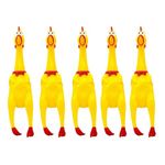 Cature 5 Pack Rubber Chicken Dog Toy Screaming Chicken Toys Large Squeeze Chicken Noisemaker Dog Squeak Durable Toys for Pet Chew Gifts Prank Novelty Toy (Yellow, Medium)