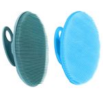 INNERNEED Food-Grade Soft Silicone Body Cleansing Brush Shower Scrubber, Gentle Exfoliating and Massage for All Kinds of Skin (Blue+Dark Green)