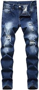 Lanscadran Boy's Skinny Fit Ripped Distressed Stretch Fashion Denim Jeans Pants, Dark Bluel0046, 12