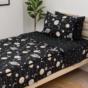 Beddy's Space Theme Durable Zipper Bedding for Kids, Bed in a Bag, Black Sheets and Universe Galaxy Comforter with Stars & Solar System, Includes Pillowcase and Sham, Easy to Make and Wash