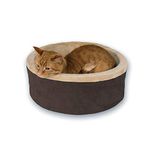 K&H Pet Products Heated Thermo-Kitty Cat Bed, Heated Pet Bed for Indoor Cats and Small Dogs, Electric Thermal Plush Warming Pet Bed, Calming Cat Heating Bed, Small 40.64cm, Round, Mocha