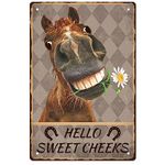 GLOBLELAND Vintage Metal Horse Tin Sign Funny Retro "Hello Sweet Cheeks" Metal Wall Decor Decorative Tin Sign Art Plaque Poster 8×12inch for Home Kitchen Bar Coffee Shop Club Decoration