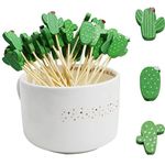 Cocktail Sticks Food Skewers Fruit Sticks Bamboo Cocktail Picks Long Toothpicks with Cactus Decor for Snack Fruits Party Appetizers Cake 50 Counts