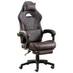 NIONIK Gaming Chair with Footrest and Massage Lumbar Support, Ergonomic Computer Gamer Chair, PVC Leather Video Game Chairs, Height Adjustable with 360°-Swivel Seat Office Chair (Coffee)