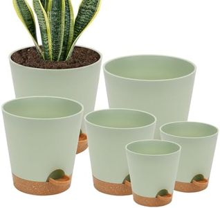 6 Pack Self Watering Pots for Indoor Plants 8/7/6.5/6/5.5/5 Inch Plant Pots Indoor with Drainage Holes Plastic Planters for Plants Flowers Succulents(Green, 8+7+6.5+6+5.5+5 inch)