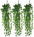 (6) - LEFV Flocked Ivy Garland 90cm Atificial Fake Faux Scindapsus Leaf Hanging Vine Plant Green Leaves Garland Wedding Home Garden Wall Decoration (6)