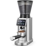 AMZCHEF Coffee Grinder Electric with LED Control Panel, Espresso Grinder with Precise 24 Grinding Sets, Burr Coffee Grinder with Portafilter Holder, Anti-Static Espresso Bean Grinder for Home, Silver