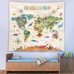 DECOWALL TP-012 Dinosaur World Map Tapestry 60''x50''(150x130cm) Poster for Kids Educational learning Wall Hanging for Bedroom Living Room Nursery Dorm Home Décor art classroom office