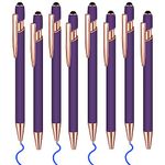 8 Pcs Blue Ink Ballpoint Pen with Stylus Tip 2 in 1 Stylus Ballpoint Pen Metal Pens Stylus Pen for Touch Screens School Office Coworkers (Purple Rose Gold)