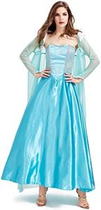 Costume Bay Womens Princess Cosplay Dress Up with Cape Queen Gown Costume Birthday Party Snow Princess Costume Book Week Halloween AU (Blue Princess Dress with Long Cape, 2XL)