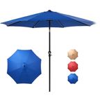 DUMOS 9FT Outdoor Patio Umbrella with Push Button Tilt and Crank, Table Umbrella, 8 Sturdy Ribs Waterproof Pool Umbrella for Market, Terrace, Beach, Outdoor Restaurant (Navy Blue)