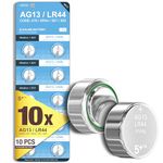 5Plus 10 Pcs LR44 AG13 357 303 SR44 A76 Battery 1.5V Button Coin Cell Batteries Ideal for Watches, Hearing Aids, Glucometers, Key Fobs, Car Keys and More