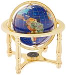 Unique Art 150-GB-BLUE-GOLD 10-Inch Tall Table Top Blue Lapis Ocean Gemstone World Globe with 4 leg Gold Stand