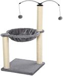 PawHut 83cm Cat Tree Tower for Indoor Cats with Sisal Scratching Post Hammock Cat Play House Dangling Ball Kitten Activity Center Furniture Grey