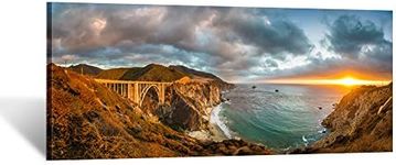 Kreative Arts Large Canvas Prints Scenic Panoramic View of Historic Bixby Creek Bridge in Big Sur California Bridge Landscape Print On Canvas Wall Art Giclee Artwork for Walls Decor 48x20inch