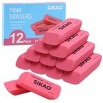 Rubbers Erasers Sikao 12 Pack Pencil Erasers for Kids, Cube Erasers,Large Pink Beveled Erasers Multipack, Art Eraser for Drawing, Classroom School Supplies for Teachers