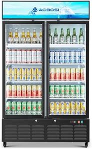AAOBOSI Commercial Merchandiser Refrigerator,27.02 Cu.Ft Glass Door Display Refrigerator,Upright Beverage Cooler Fridge with Soft LED Light, Customizable Lightbox,Universal Casters,Adjustable Shelves