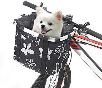 URBEST Bike Basket, Small Pets Cat Dog Folding Carrier, Removable Bicycle Handlebar Front Basket, Quick Release and Easy to Install, Detachable Cycling Bag (Black (Flower))