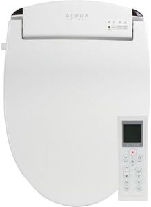 ALPHA BIDET JX Elongated Bidet Toilet Seat, White, Endless Warm Water, Rear and Front Wash, LED Light, Quiet Operation, Wireless Remote, Low Profile Sittable Lid, 3 Year Warranty (Elongated)