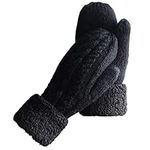 Women's Winter Gloves Warm Lining - Cozy Wool Knit Thick Gloves Mittens in 6 color (black)