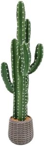 Keeplush UV-Resistant Artificial Fake Cactus Plants 4ft – Tall Fake Cacti Outdoor Tree with Brown Decorative Planter – Large Faux Tropical Cactus for Indoor & Outdoor Home, Office, or Garden Decor