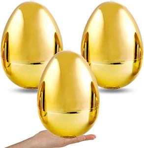 Supernal 3pcs 10" Golden Large Easter Eggs Fillable Easter Eggs Plastic For Easter Party Favor,Easter Egg Hunt,Easter Basket Stuffers/Fillers, Filling Treats, Party Favor