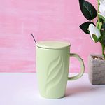 A Vintage Affair- HOME DECOR Ceramic Coffee Cup, White, 500ml, Large Tea Cup Mug, Cappuccino Cup, Glossy| Microwave Safe| Green, Tall Coffee Tea Mug Cup