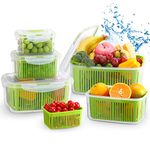 Luxear Fresh Food Storage Containers for Fridge, 5 Pack Fridge Storage Keep Fresh Produce Saver Microwave Safe BPA Free with Colander, Vegetable Lettuce Salad Fruit Containers for Fridge, Green