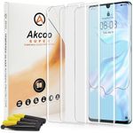 [3 Pack] P30 Pro UV Screen Protector,Akcoo Full Screen Adhesive Tempered Glass film for Huawei P30 Pro with senstive touch fingerprint unlock case friendly