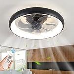 Ceiling Fans with Lights and Remote, 19.6'' Low Profile Flush Mount Ceiling Fan with Lights, Modern Dimmable LED Ceiling Fan, Smart Ceiling Fan for Bedroom, Kids Room (Black)