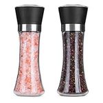 Hotder Salt and Pepper Grinders Set of 2-Refillable Adjustable Pepper Mill with Ceramic Blades and Glass Body for Home,Kitchen,Barbecue,Party and Every Meal(Salt and Pepper not Included)