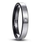 NUNCAD Couple Ring 4mm Silver Matte Cubic Zirconia Tungsten Carbide Rings for Women Wedding Promise Engagement Ring Band Comfort Fit Size W（Price Only for One）