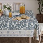 Encasa XO Dining Table Cover Cloth for 6 to 8 Seater | 140x240 cm Rectangular Table Cloth | Water Repellent Polyester Tablecloth for Indoor & Outdoor Use - French Grey Digital Print