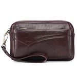 Leather Vintage Clutch Purse Wallet for Men Women With Wrist Strap Mens Phone Holder Wrist Bag Wristlet Coin Money Pouch Business Multiple Compartments Handbag Deep Brown