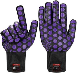 JH Heat Resistant Oven Glove:EN407 Certified 932 °F, 2 Layers Silicone Coating, Black Shell with Purple Coating, BBQ & Oven Mitts For Cooking, Kitchen, Fireplace, Grilling, 1 Pair, Regular Cuff