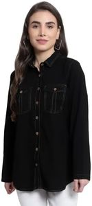 MANTICORE Women's Blue Denim Shirt for Casual Wear | Spread Collar | Rollup Sleeve | Regular Fit | Button Closure | Shirt Crafted with Comfort Fit for Everyday Wear Option - DS-01-BLACK-L